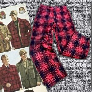 VINTAGE 50s buffalo plaid corduroy pants mens button fly hunting outdoorsman 60s